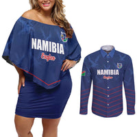 Custom Namibia Cricket Couples Matching Off Shoulder Short Dress and Long Sleeve Button Shirt Go Eagles Go - Wonder Print Shop