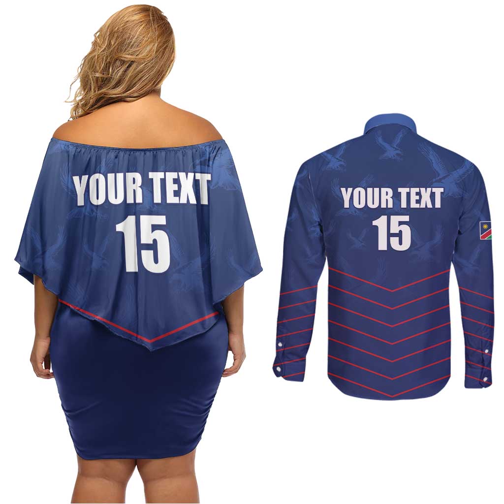 Custom Namibia Cricket Couples Matching Off Shoulder Short Dress and Long Sleeve Button Shirt Go Eagles Go - Wonder Print Shop