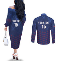 Custom Namibia Cricket Couples Matching Off The Shoulder Long Sleeve Dress and Long Sleeve Button Shirt Go Eagles Go - Wonder Print Shop