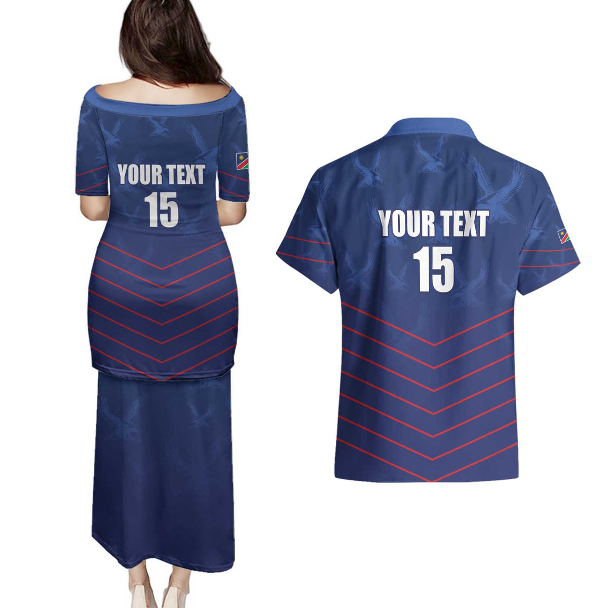 Custom Namibia Cricket Couples Matching Puletasi and Hawaiian Shirt Go Eagles Go - Wonder Print Shop