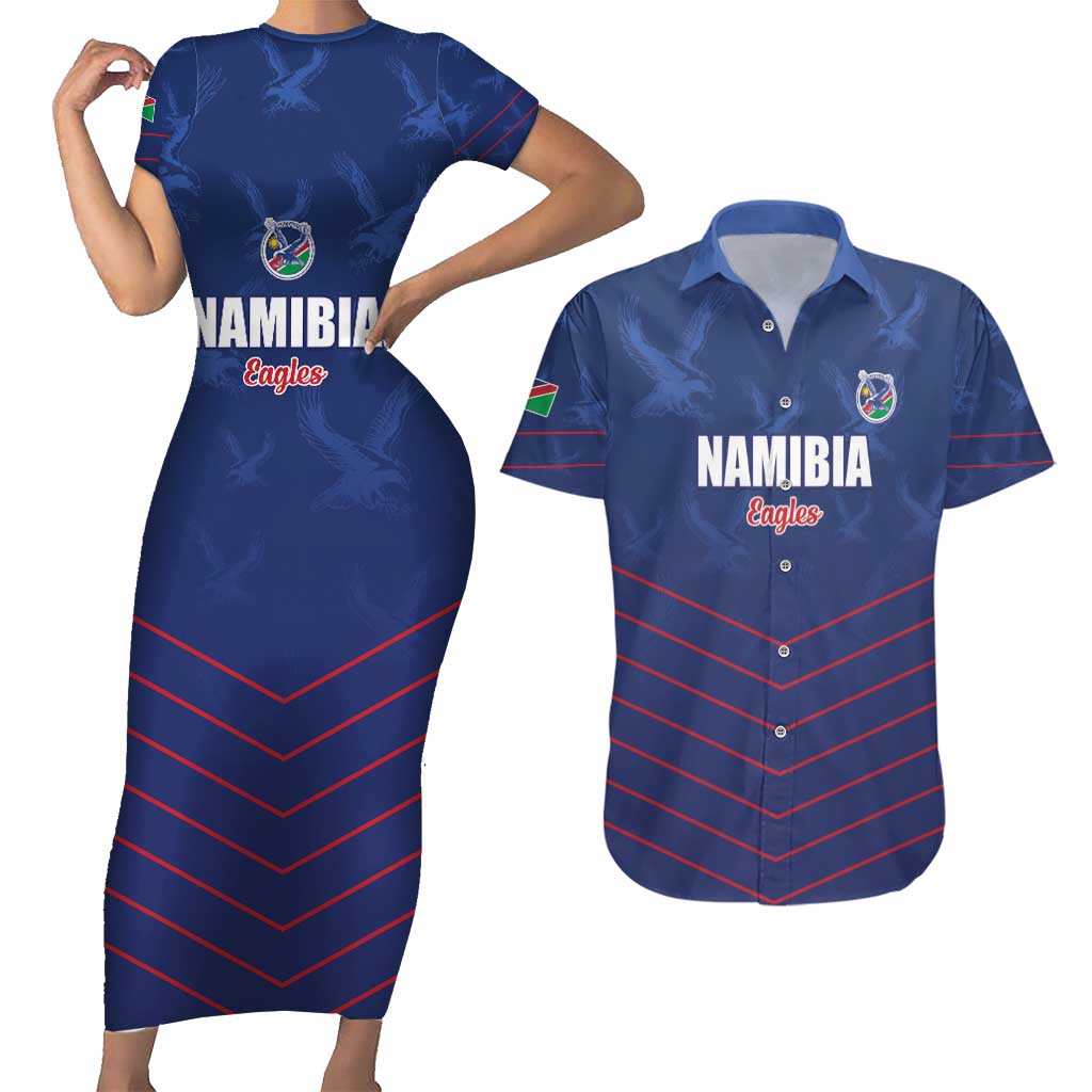 Custom Namibia Cricket Couples Matching Short Sleeve Bodycon Dress and Hawaiian Shirt Go Eagles Go - Wonder Print Shop