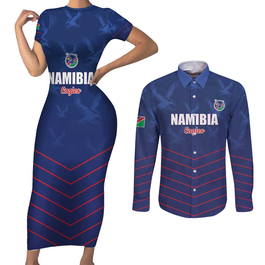 Custom Namibia Cricket Couples Matching Short Sleeve Bodycon Dress and Long Sleeve Button Shirt Go Eagles Go - Wonder Print Shop