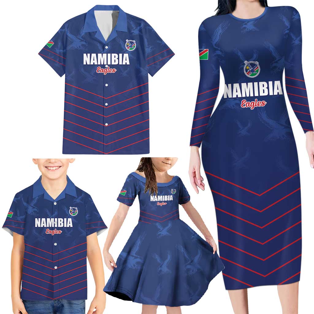 Custom Namibia Cricket Family Matching Long Sleeve Bodycon Dress and Hawaiian Shirt Go Eagles Go - Wonder Print Shop
