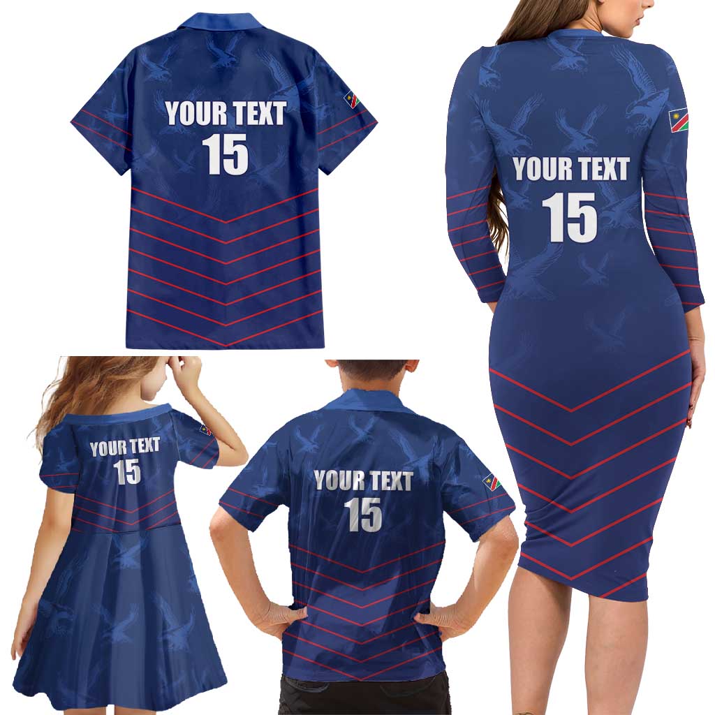 Custom Namibia Cricket Family Matching Long Sleeve Bodycon Dress and Hawaiian Shirt Go Eagles Go - Wonder Print Shop