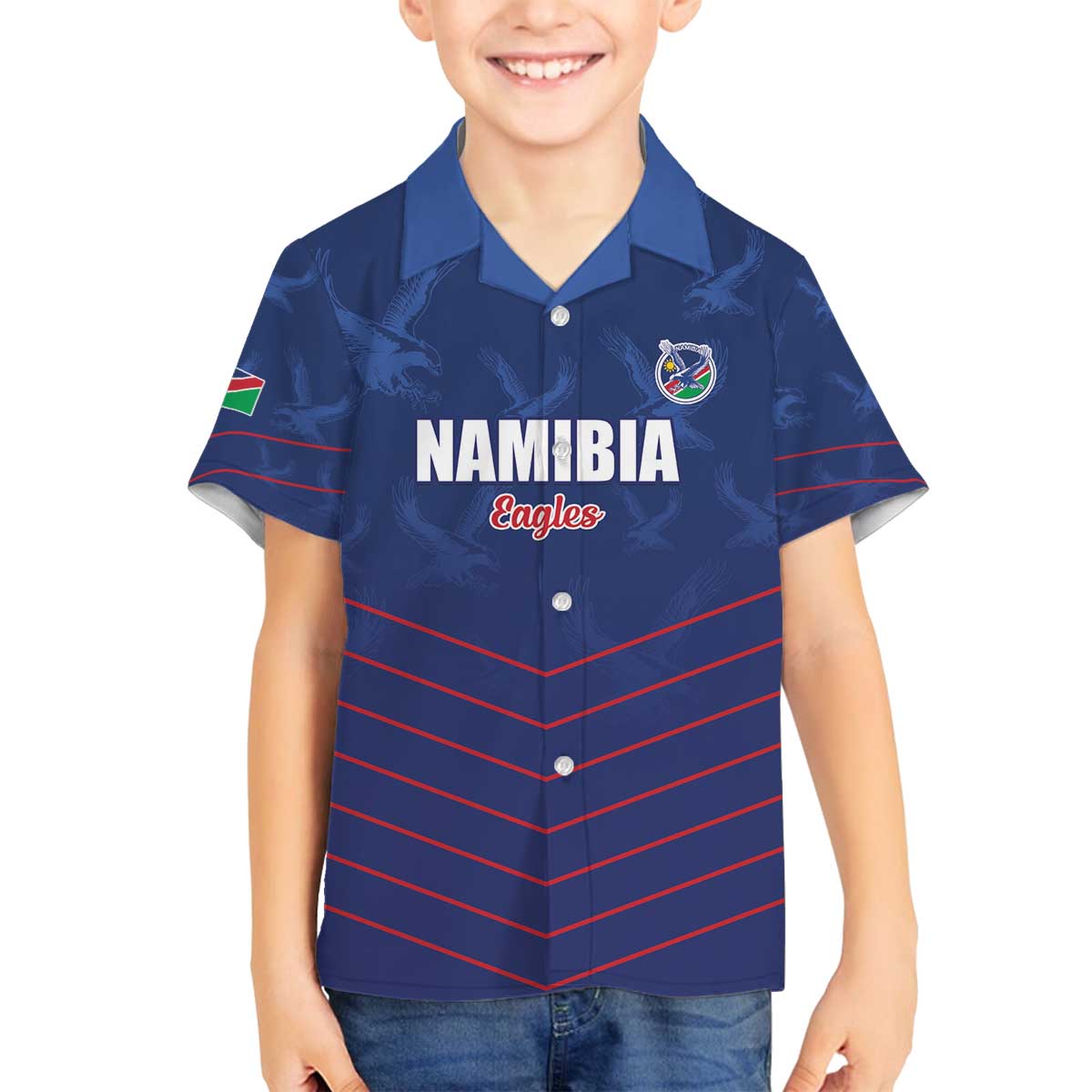 Custom Namibia Cricket Family Matching Off The Shoulder Long Sleeve Dress and Hawaiian Shirt Go Eagles Go - Wonder Print Shop