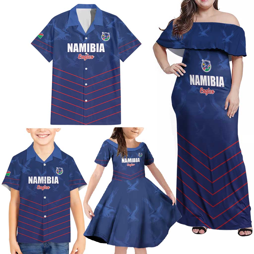 Custom Namibia Cricket Family Matching Off Shoulder Maxi Dress and Hawaiian Shirt Go Eagles Go - Wonder Print Shop