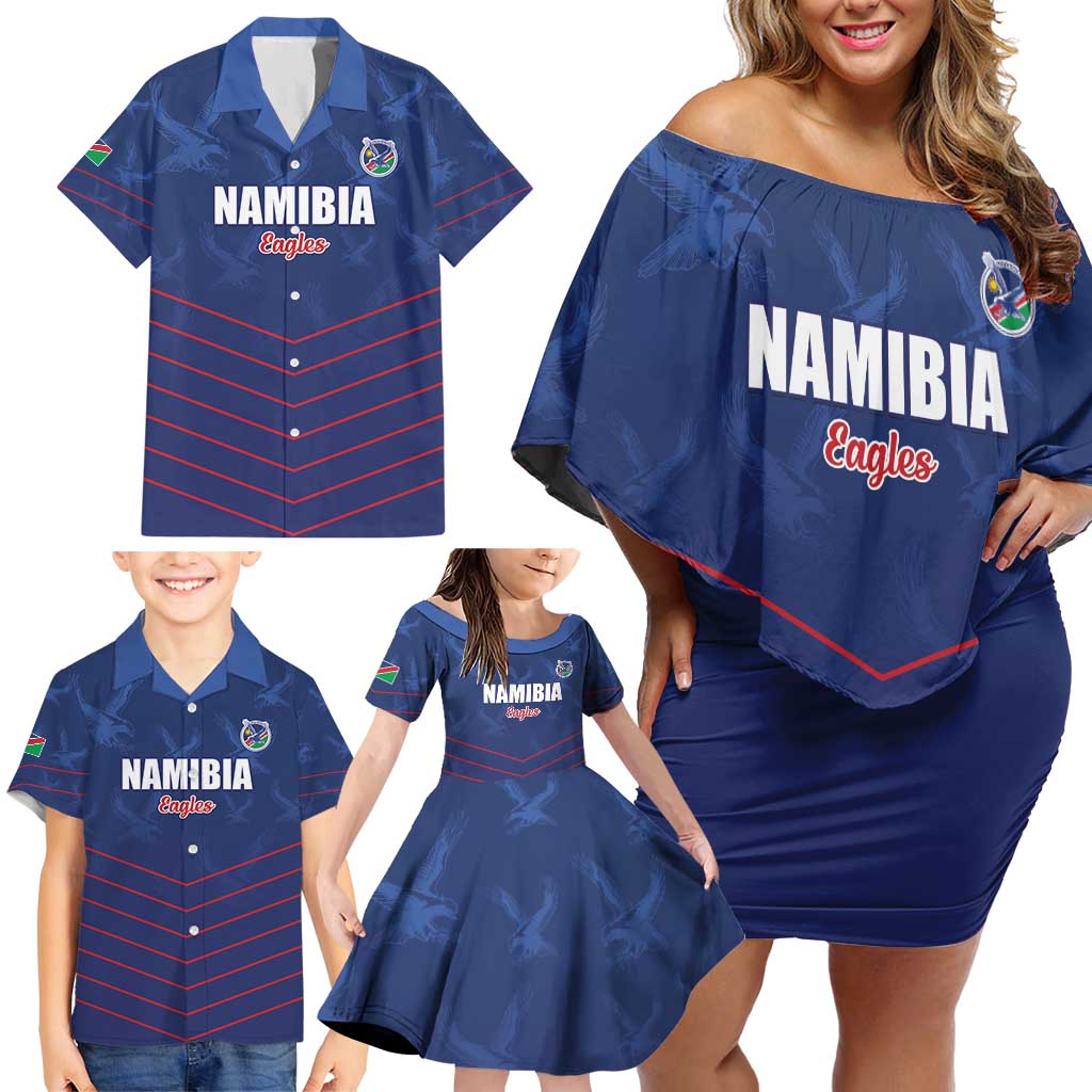 Custom Namibia Cricket Family Matching Off Shoulder Short Dress and Hawaiian Shirt Go Eagles Go - Wonder Print Shop