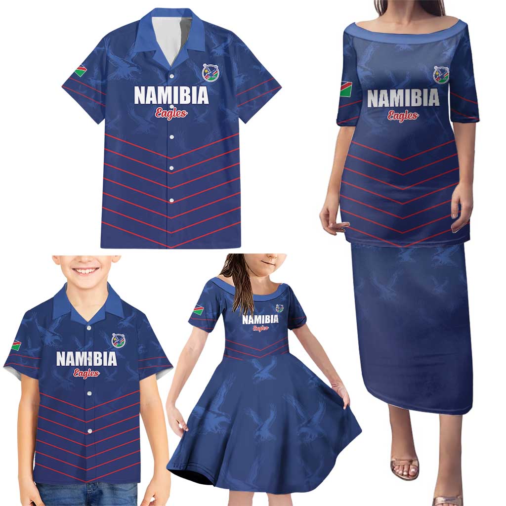 Custom Namibia Cricket Family Matching Puletasi and Hawaiian Shirt Go Eagles Go - Wonder Print Shop