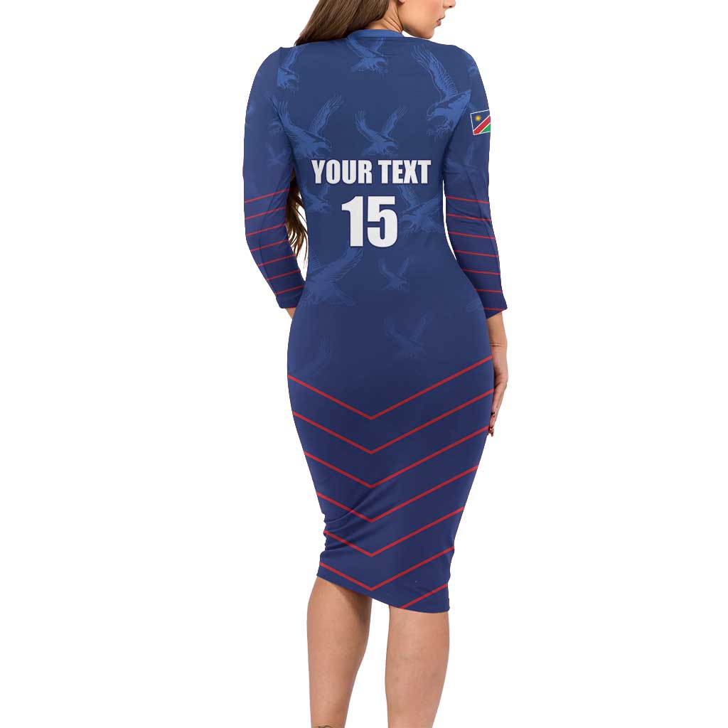 Custom Namibia Cricket Long Sleeve Bodycon Dress Go Eagles Go - Wonder Print Shop