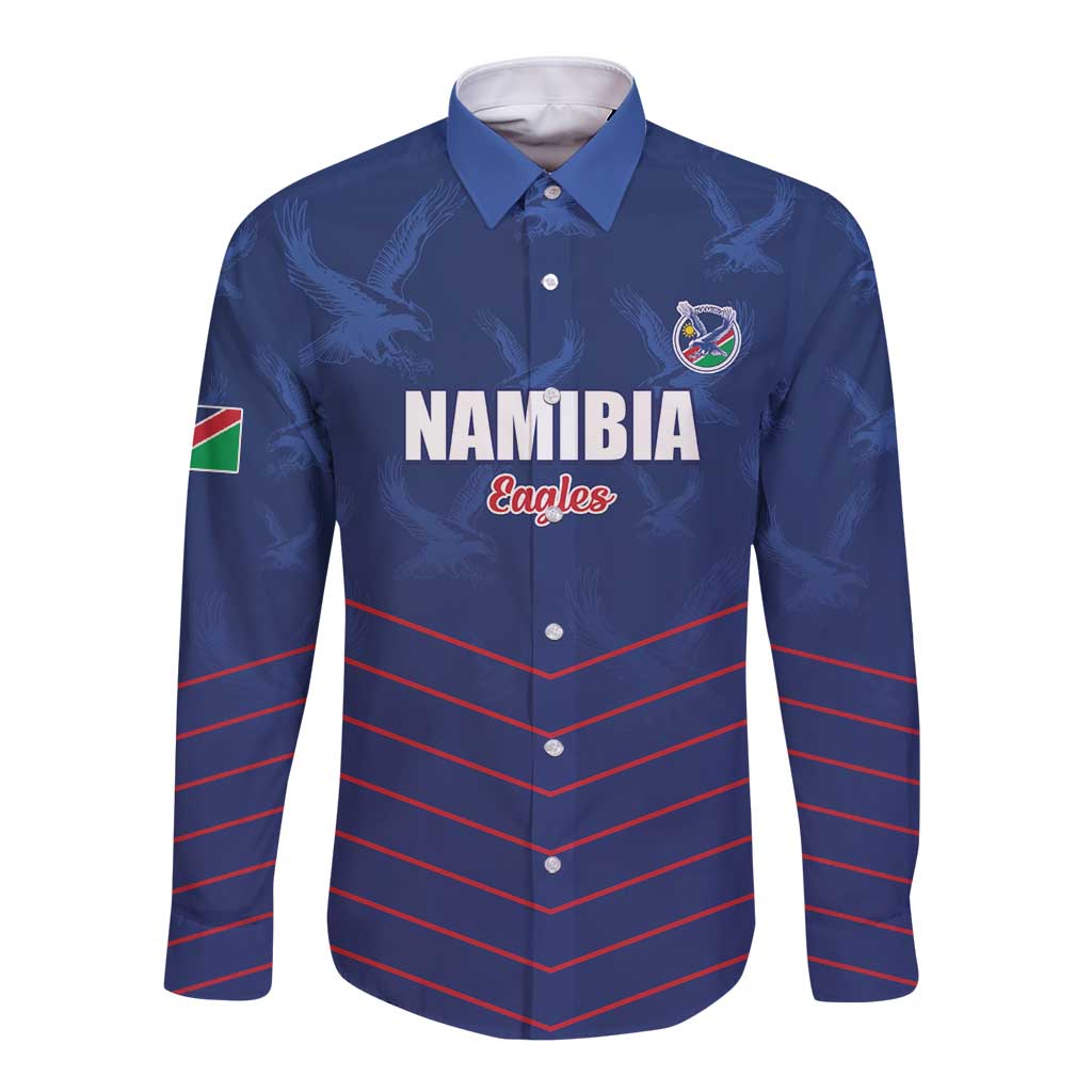 Custom Namibia Cricket Long Sleeve Button Shirt Go Eagles Go - Wonder Print Shop
