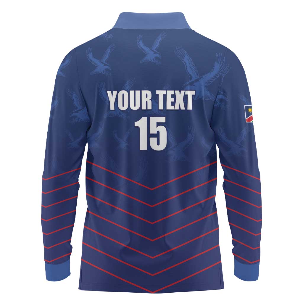 Custom Namibia Cricket Long Sleeve Polo Shirt Go Eagles Go - Wonder Print Shop
