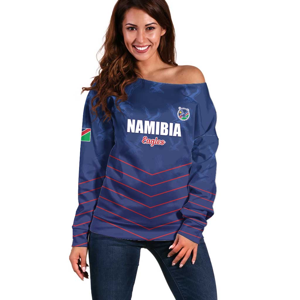 Custom Namibia Cricket Off Shoulder Sweater Go Eagles Go - Wonder Print Shop
