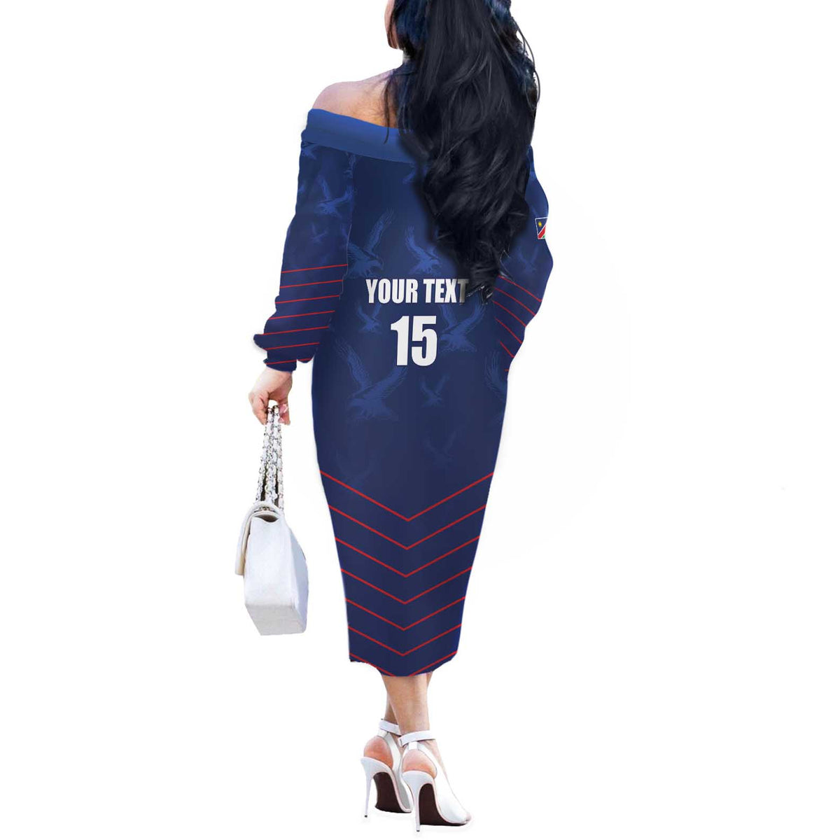 Custom Namibia Cricket Off The Shoulder Long Sleeve Dress Go Eagles Go - Wonder Print Shop