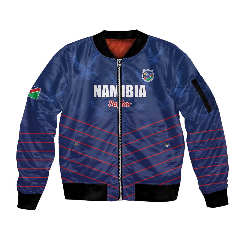 Custom Namibia Cricket Sleeve Zip Bomber Jacket Go Eagles Go - Wonder Print Shop