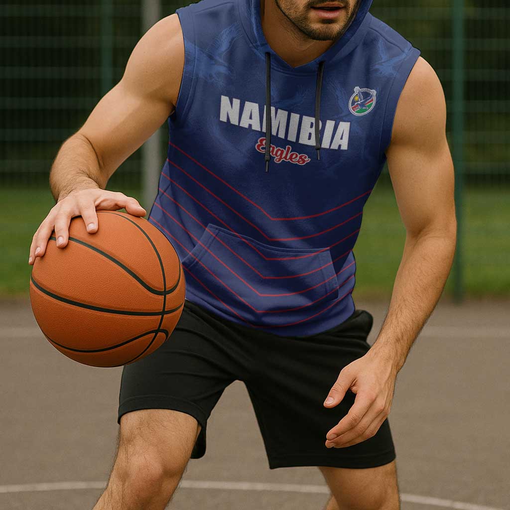 Custom Namibia Cricket Sleeveless Hoodie Go Eagles Go - Wonder Print Shop