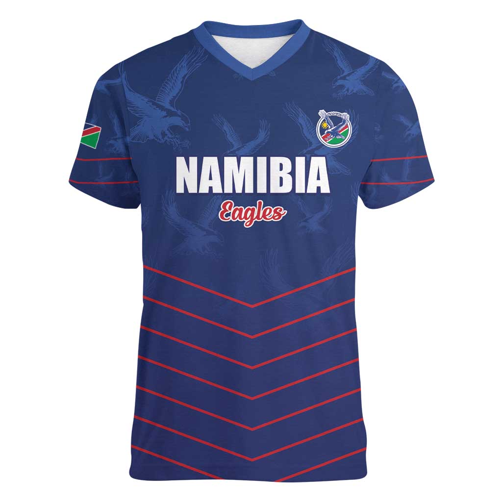 Custom Namibia Cricket Women V-Neck T-Shirt Go Eagles Go - Wonder Print Shop