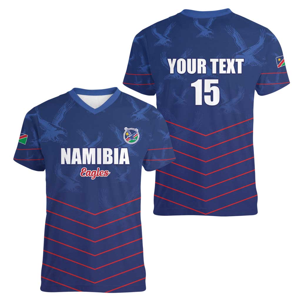 Custom Namibia Cricket Women V-Neck T-Shirt Go Eagles Go - Wonder Print Shop
