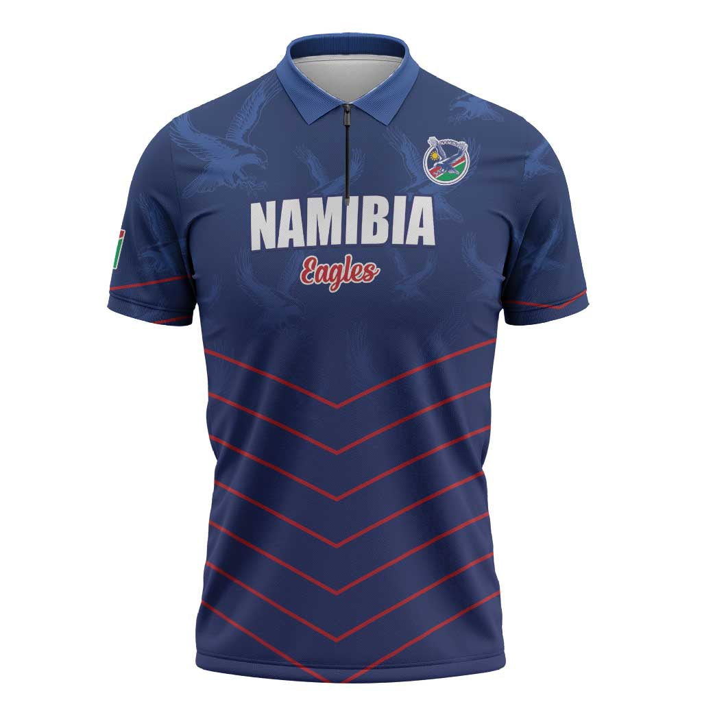 Custom Namibia Cricket Zipper Polo Shirt Go Eagles Go - Wonder Print Shop