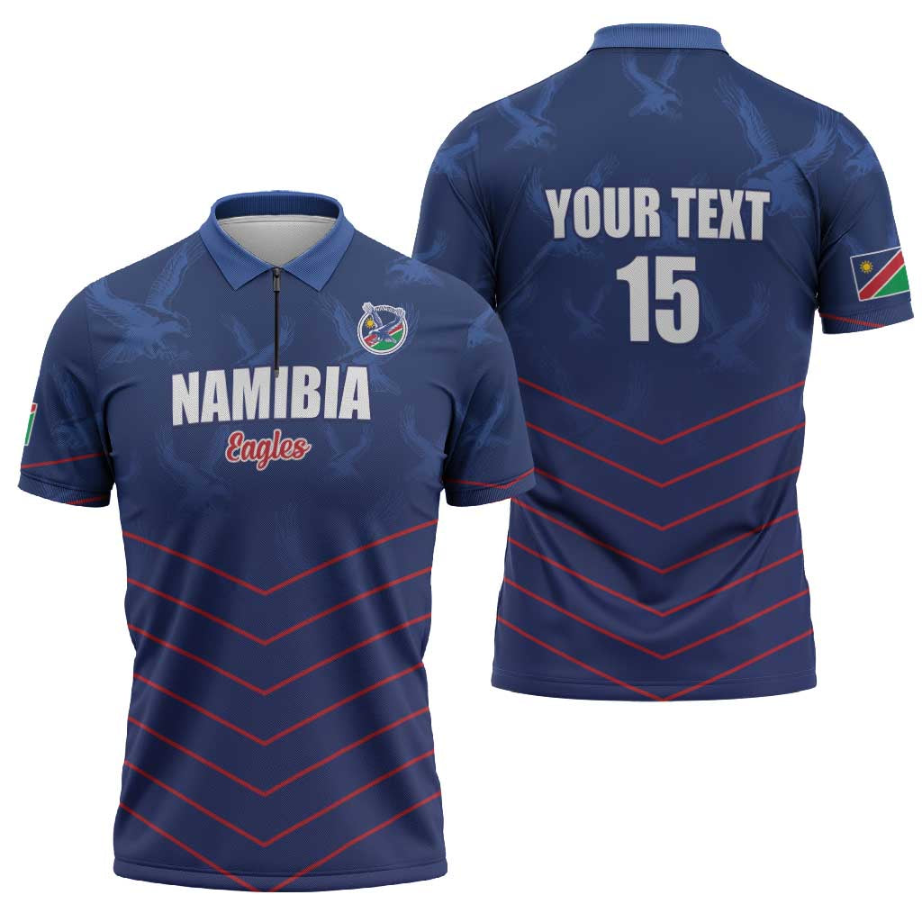 Custom Namibia Cricket Zipper Polo Shirt Go Eagles Go - Wonder Print Shop