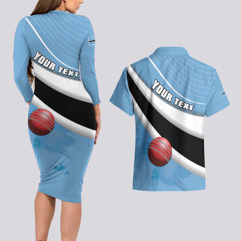 Custom Botswana Cricket Couples Matching Long Sleeve Bodycon Dress and Hawaiian Shirt Go Baggy Blues - Wonder Print Shop