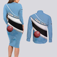 Custom Botswana Cricket Couples Matching Long Sleeve Bodycon Dress and Long Sleeve Button Shirt Go Baggy Blues - Wonder Print Shop