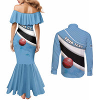 Custom Botswana Cricket Couples Matching Mermaid Dress and Long Sleeve Button Shirt Go Baggy Blues - Wonder Print Shop