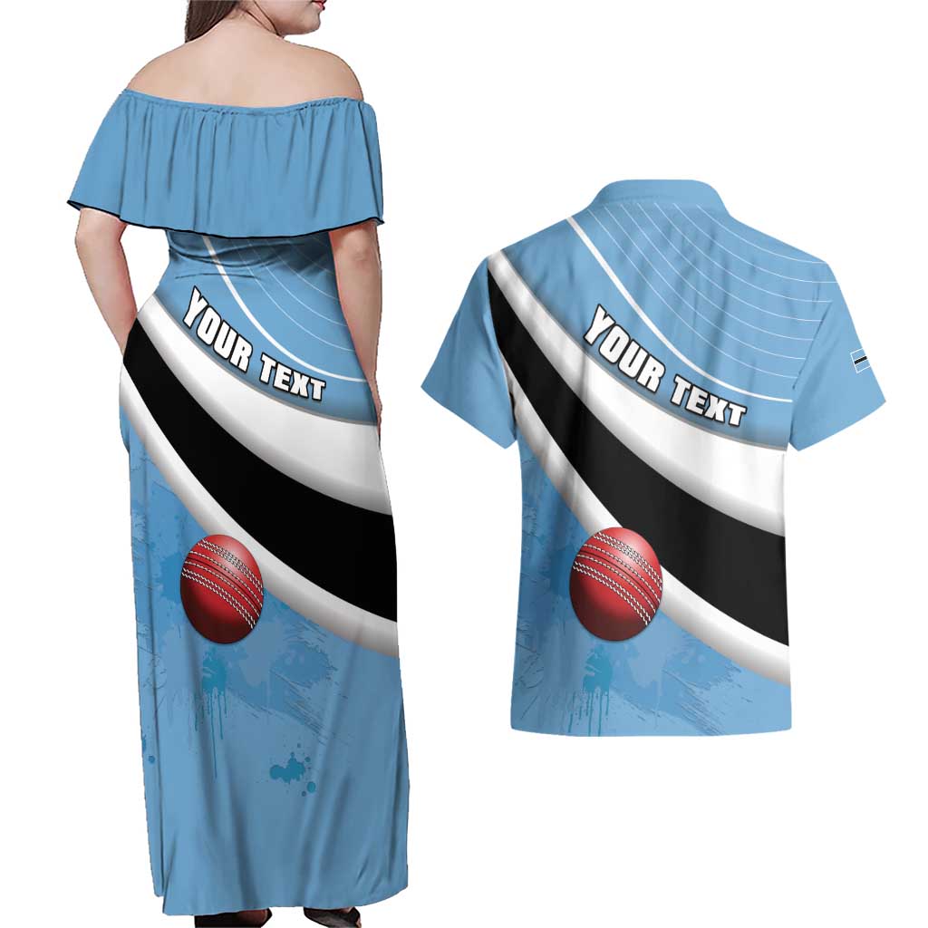 Custom Botswana Cricket Couples Matching Off Shoulder Maxi Dress and Hawaiian Shirt Go Baggy Blues - Wonder Print Shop