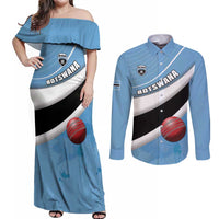 Custom Botswana Cricket Couples Matching Off Shoulder Maxi Dress and Long Sleeve Button Shirt Go Baggy Blues - Wonder Print Shop