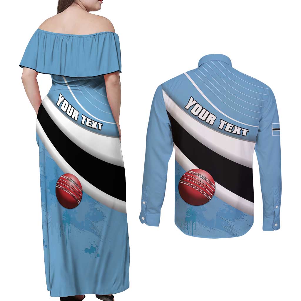 Custom Botswana Cricket Couples Matching Off Shoulder Maxi Dress and Long Sleeve Button Shirt Go Baggy Blues - Wonder Print Shop