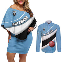 Custom Botswana Cricket Couples Matching Off Shoulder Short Dress and Long Sleeve Button Shirt Go Baggy Blues - Wonder Print Shop