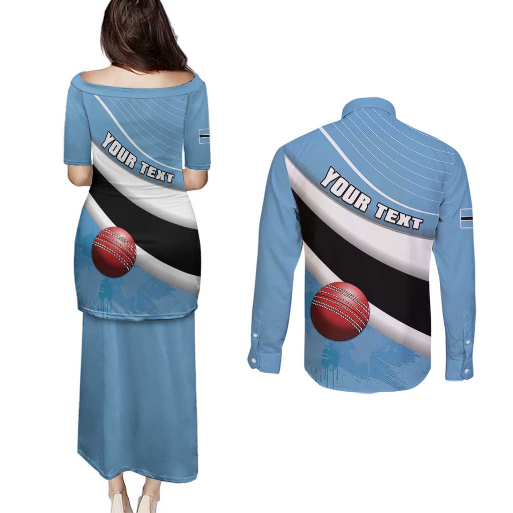 Custom Botswana Cricket Couples Matching Puletasi and Long Sleeve Button Shirt Go Baggy Blues - Wonder Print Shop