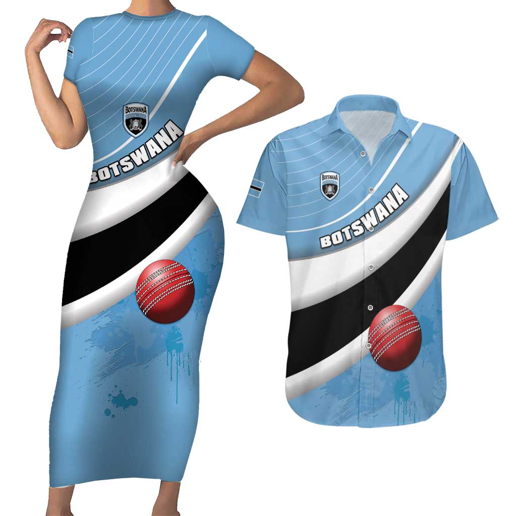 Custom Botswana Cricket Couples Matching Short Sleeve Bodycon Dress and Hawaiian Shirt Go Baggy Blues - Wonder Print Shop