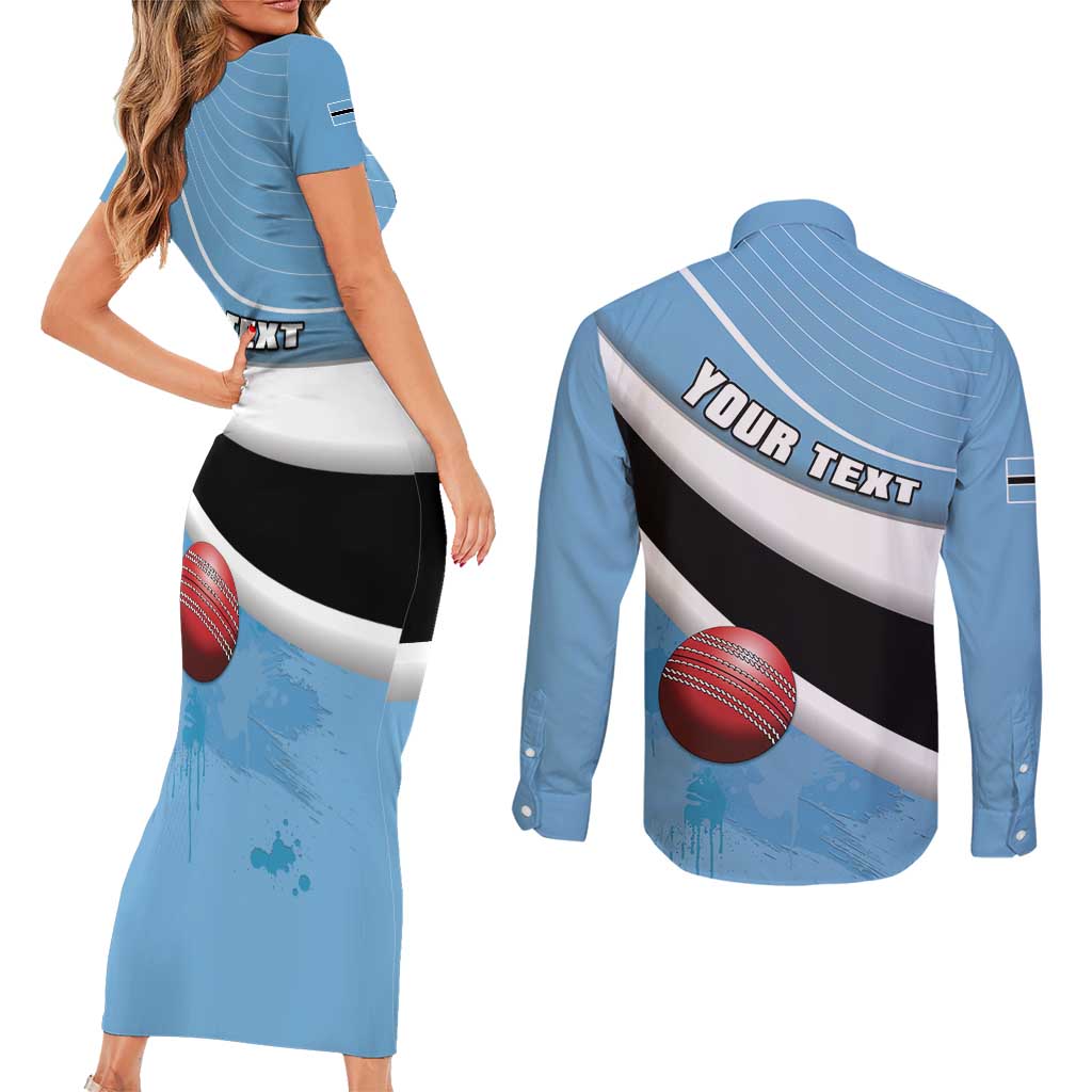Custom Botswana Cricket Couples Matching Short Sleeve Bodycon Dress and Long Sleeve Button Shirt Go Baggy Blues - Wonder Print Shop