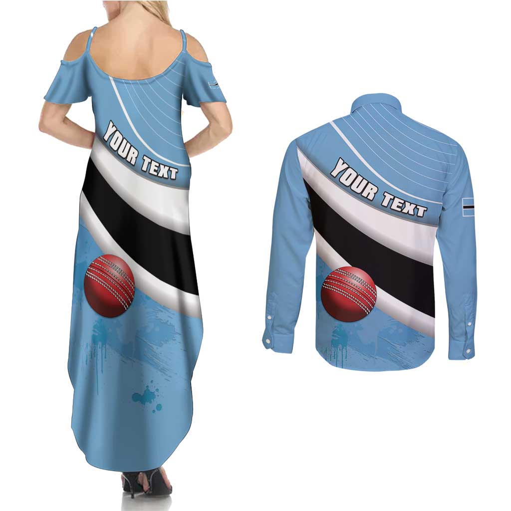 Custom Botswana Cricket Couples Matching Summer Maxi Dress and Long Sleeve Button Shirt Go Baggy Blues - Wonder Print Shop