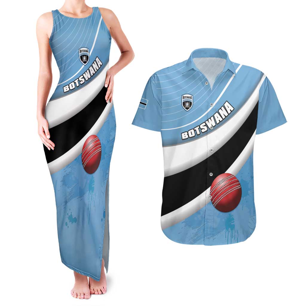 Custom Botswana Cricket Couples Matching Tank Maxi Dress and Hawaiian Shirt Go Baggy Blues - Wonder Print Shop