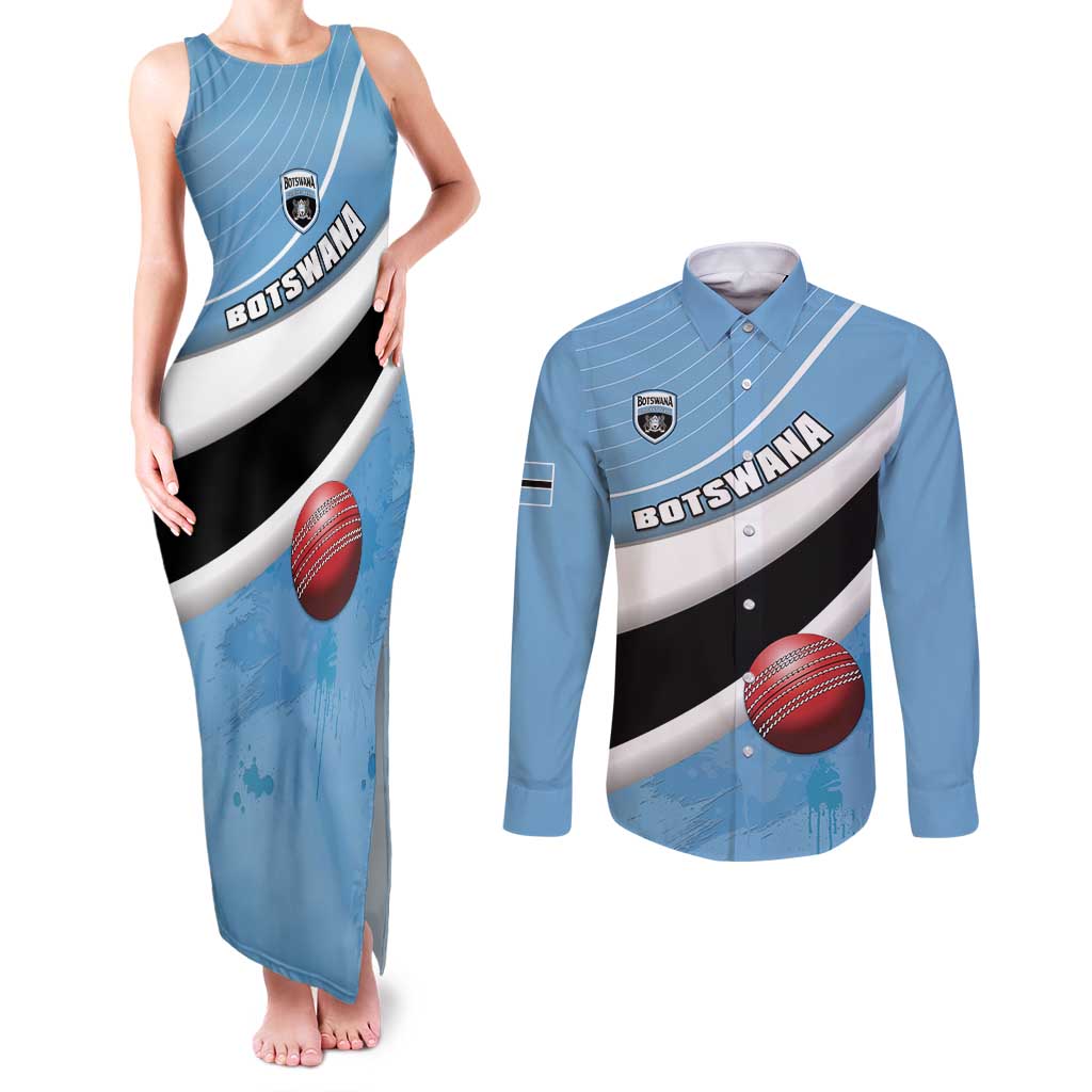 Custom Botswana Cricket Couples Matching Tank Maxi Dress and Long Sleeve Button Shirt Go Baggy Blues - Wonder Print Shop