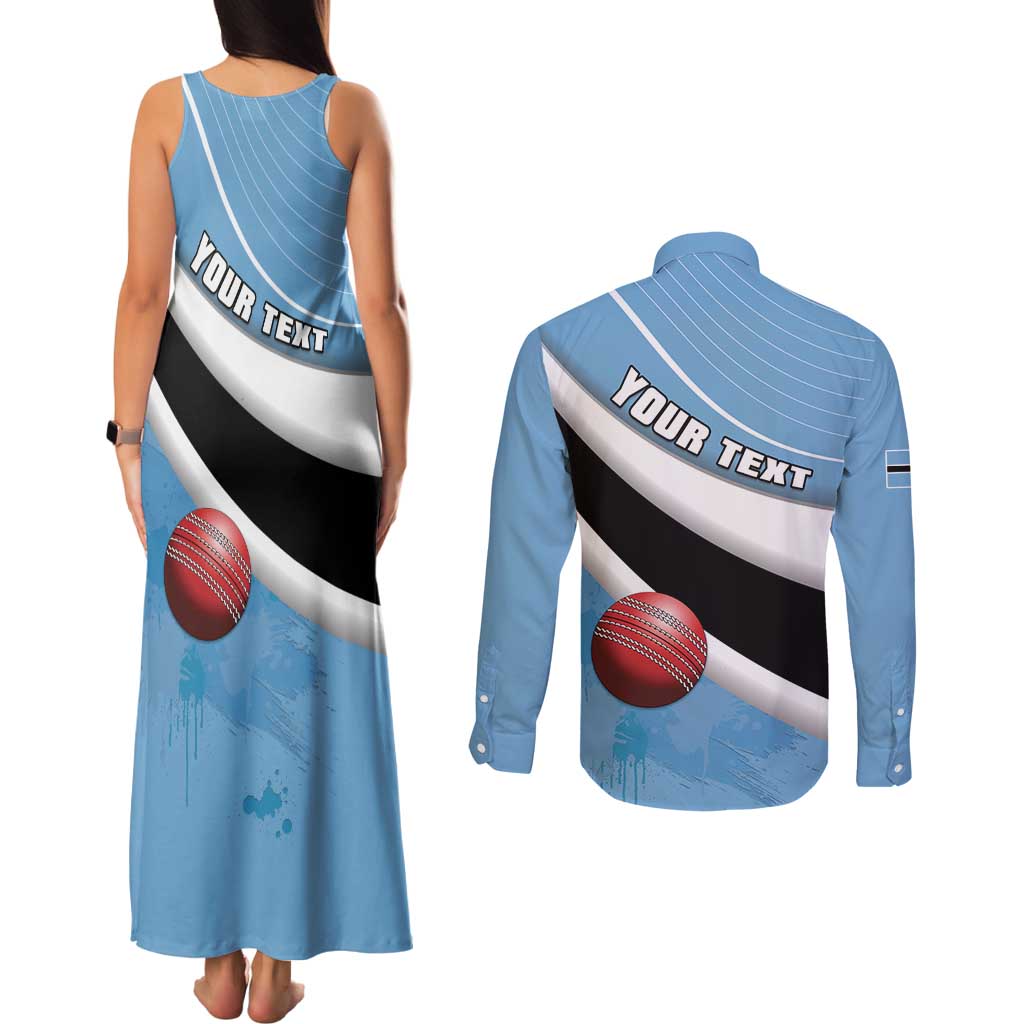 Custom Botswana Cricket Couples Matching Tank Maxi Dress and Long Sleeve Button Shirt Go Baggy Blues - Wonder Print Shop
