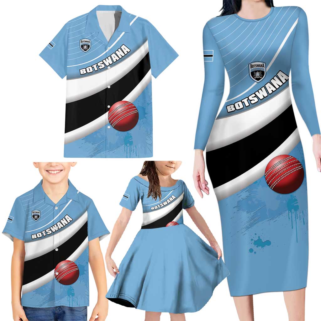 Custom Botswana Cricket Family Matching Long Sleeve Bodycon Dress and Hawaiian Shirt Go Baggy Blues - Wonder Print Shop