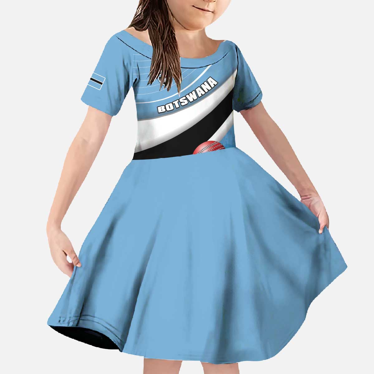 Custom Botswana Cricket Family Matching Off The Shoulder Long Sleeve Dress and Hawaiian Shirt Go Baggy Blues - Wonder Print Shop