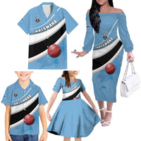 Custom Botswana Cricket Family Matching Off The Shoulder Long Sleeve Dress and Hawaiian Shirt Go Baggy Blues - Wonder Print Shop