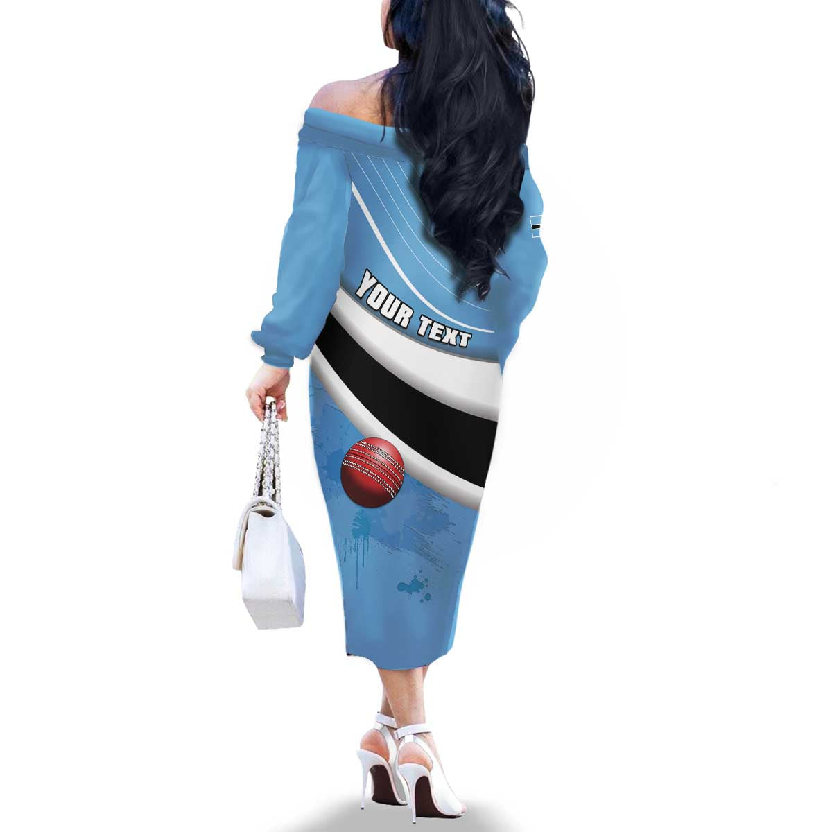 Custom Botswana Cricket Family Matching Off The Shoulder Long Sleeve Dress and Hawaiian Shirt Go Baggy Blues - Wonder Print Shop