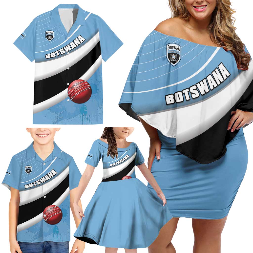 Custom Botswana Cricket Family Matching Off Shoulder Short Dress and Hawaiian Shirt Go Baggy Blues - Wonder Print Shop
