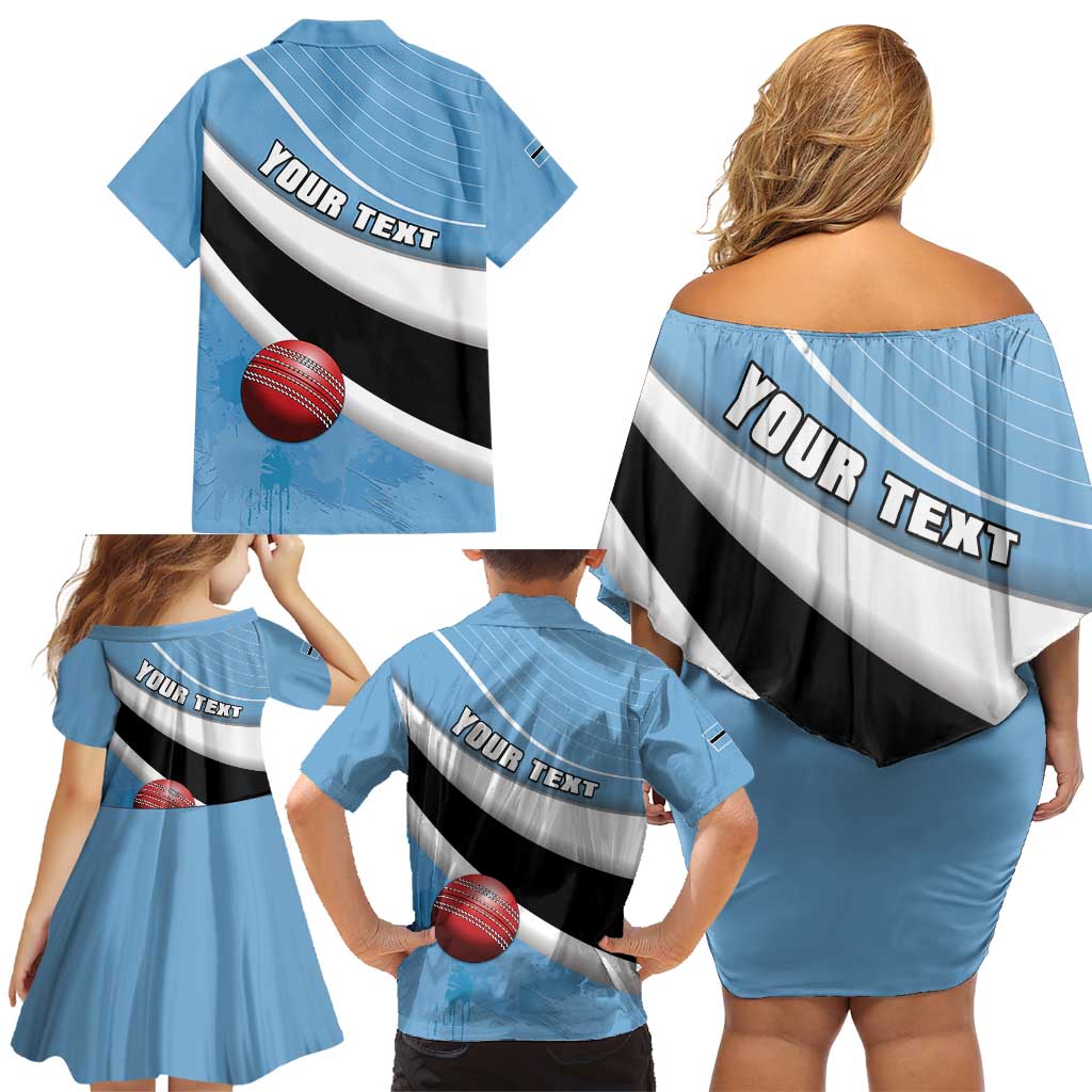 Custom Botswana Cricket Family Matching Off Shoulder Short Dress and Hawaiian Shirt Go Baggy Blues - Wonder Print Shop