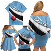 Custom Botswana Cricket Family Matching Off Shoulder Short Dress and Hawaiian Shirt Go Baggy Blues - Wonder Print Shop