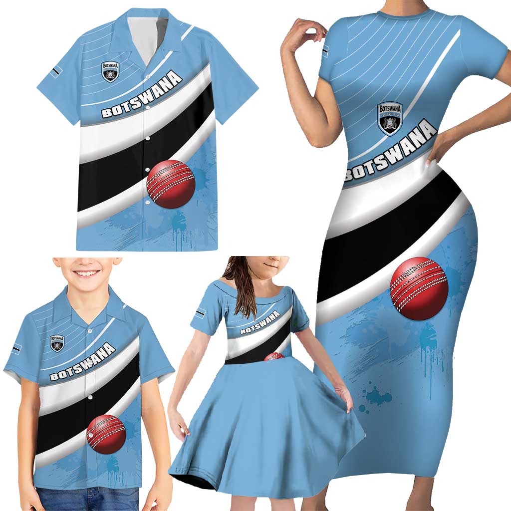 Custom Botswana Cricket Family Matching Short Sleeve Bodycon Dress and Hawaiian Shirt Go Baggy Blues - Wonder Print Shop