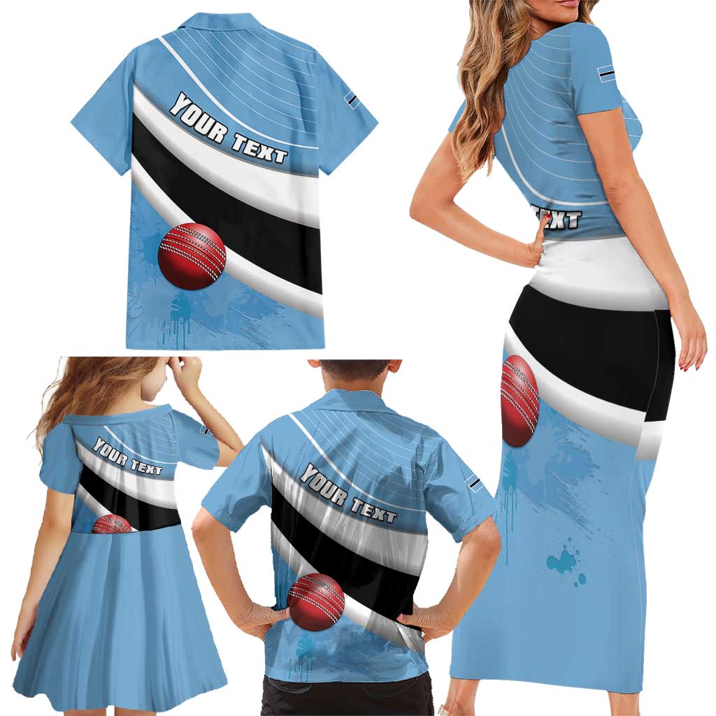 Custom Botswana Cricket Family Matching Short Sleeve Bodycon Dress and Hawaiian Shirt Go Baggy Blues - Wonder Print Shop