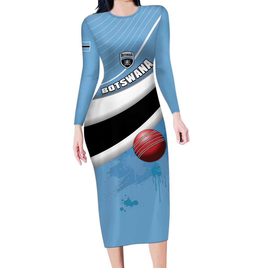 Custom Botswana Cricket Long Sleeve Bodycon Dress Go Baggy Blues - Wonder Print Shop