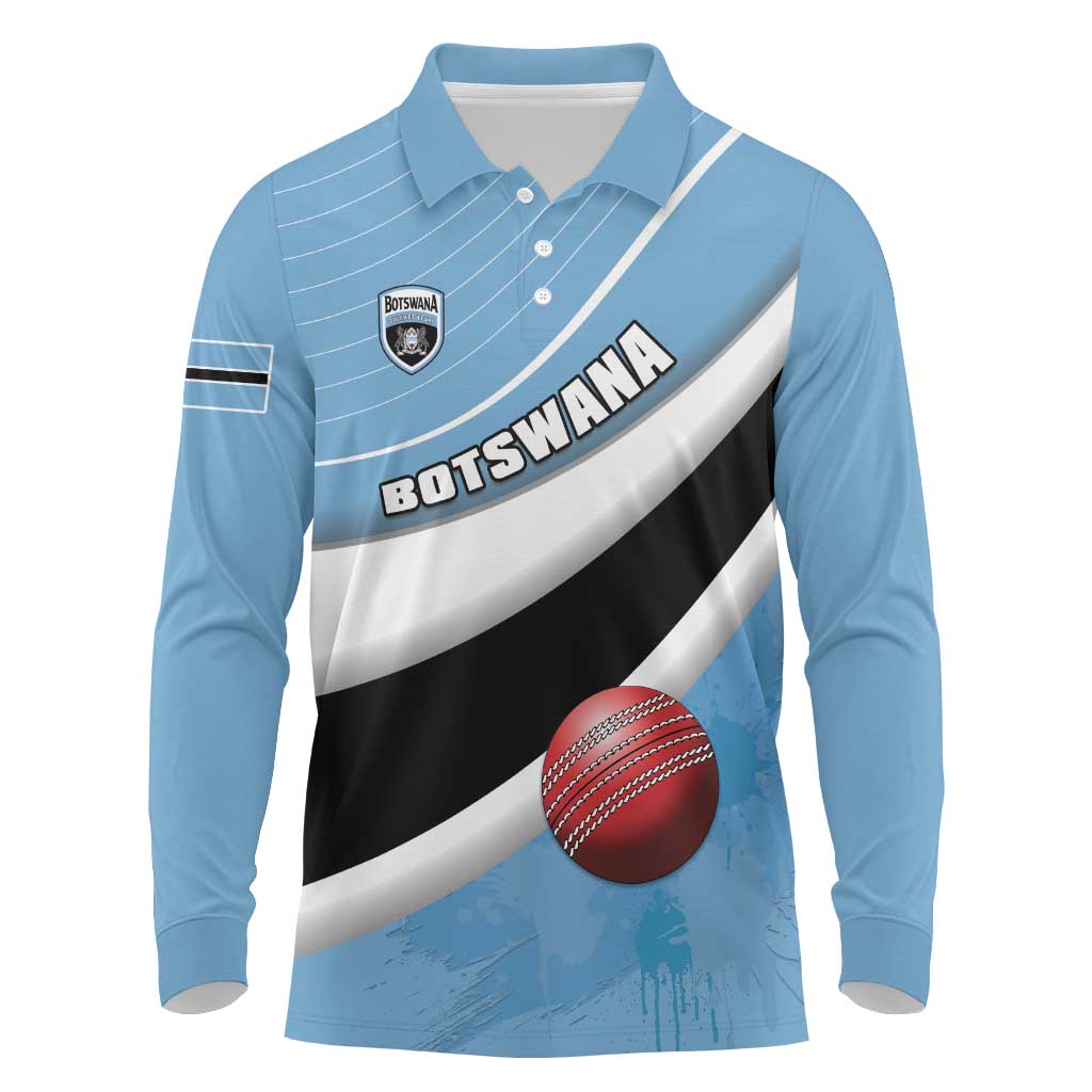 Custom Botswana Cricket Long Sleeve Polo Shirt Go Baggy Blues - Wonder Print Shop