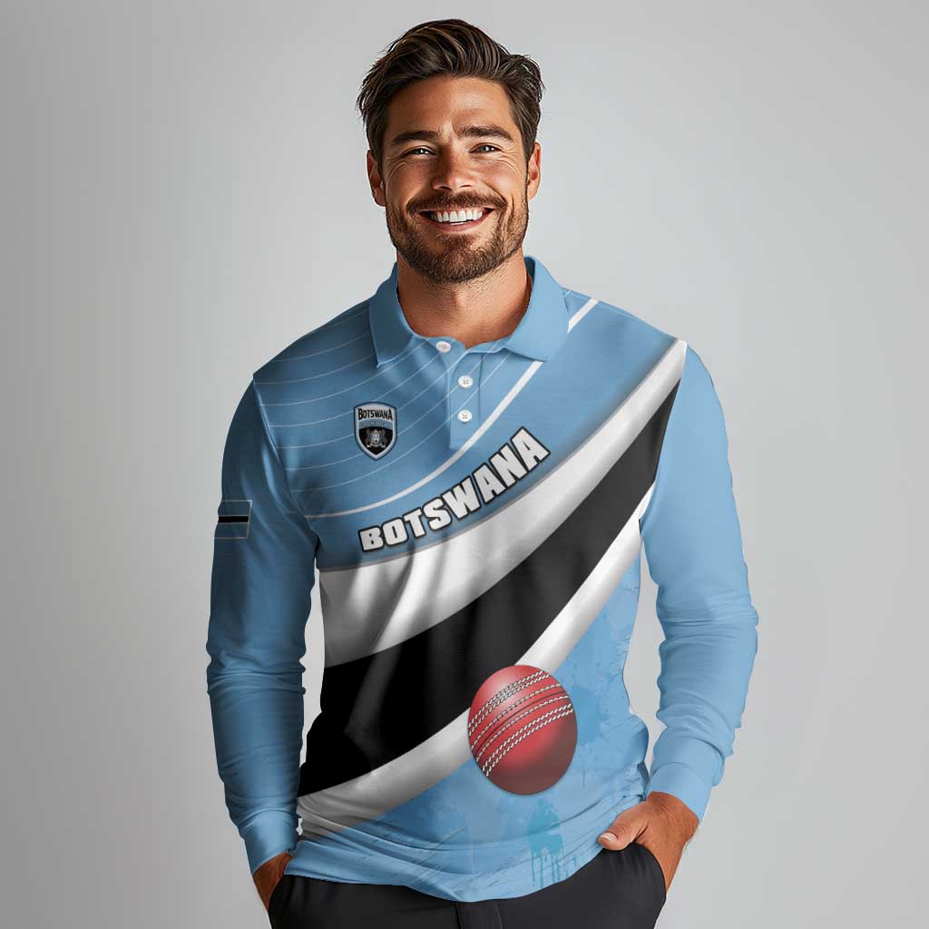 Custom Botswana Cricket Long Sleeve Polo Shirt Go Baggy Blues - Wonder Print Shop