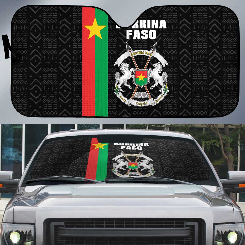 Burkina Faso Striped Auto Sun Shade African Mud Cloth Pattern - Black - Wonder Print Shop